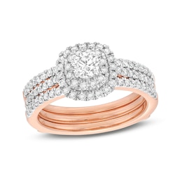 1 CT. T.W. Diamond Double Frame Multi-Row Bridal Set in 10K Rose Gold