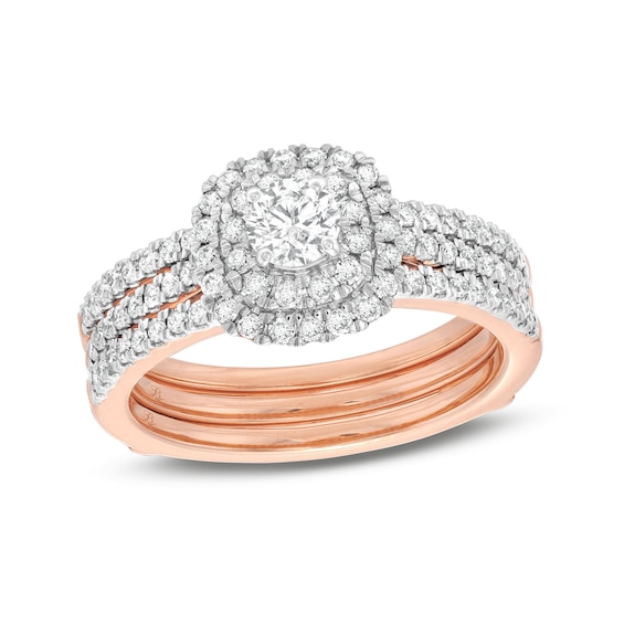 1 CT. T.w. Diamond Double Frame Multi-Row Bridal Set in 10K Rose Gold