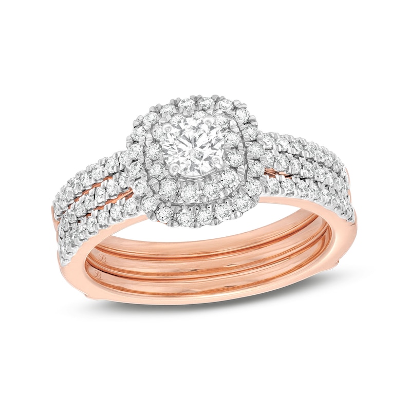 Main Image 1 of 1 CT. T.W. Diamond Double Frame Multi-Row Bridal Set in 10K Rose Gold