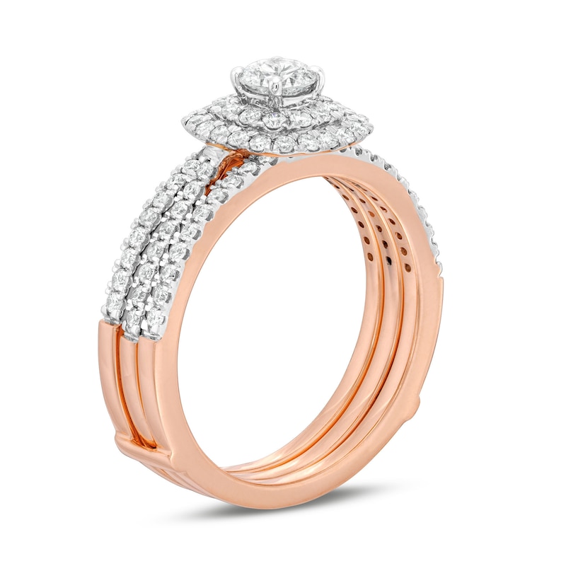 Main Image 3 of 1 CT. T.W. Diamond Double Frame Multi-Row Bridal Set in 10K Rose Gold