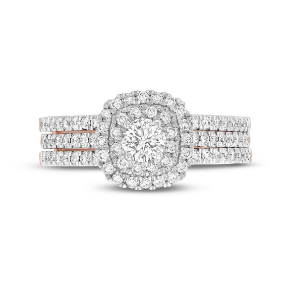 1 CT. T.w. Diamond Double Frame Multi-Row Bridal Set in 10K Rose Gold