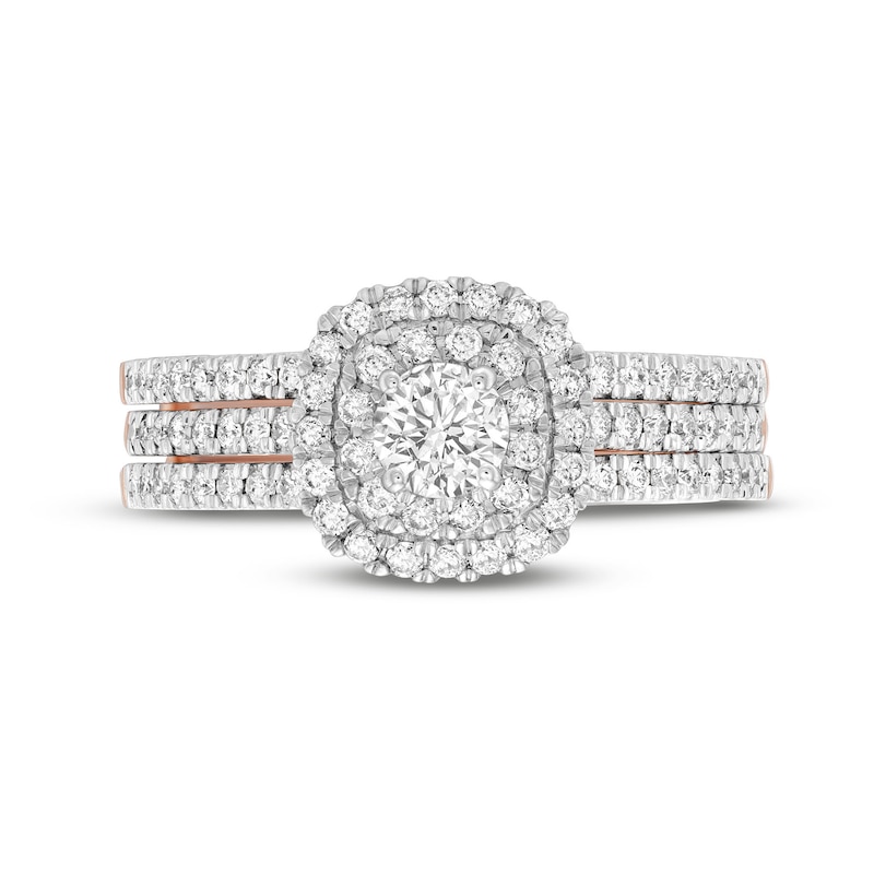 Main Image 4 of 1 CT. T.W. Diamond Double Frame Multi-Row Bridal Set in 10K Rose Gold