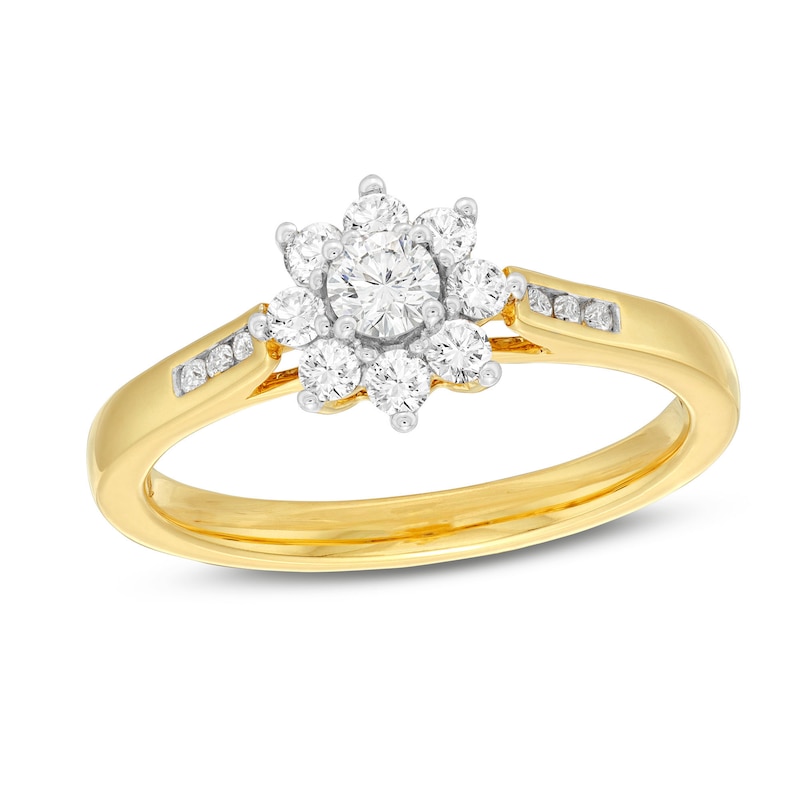 Main Image 1 of 1/2 CT. T.W. Diamond Sunburst Channel-Set Shank Engagement Ring in 10K Gold (J/I3)