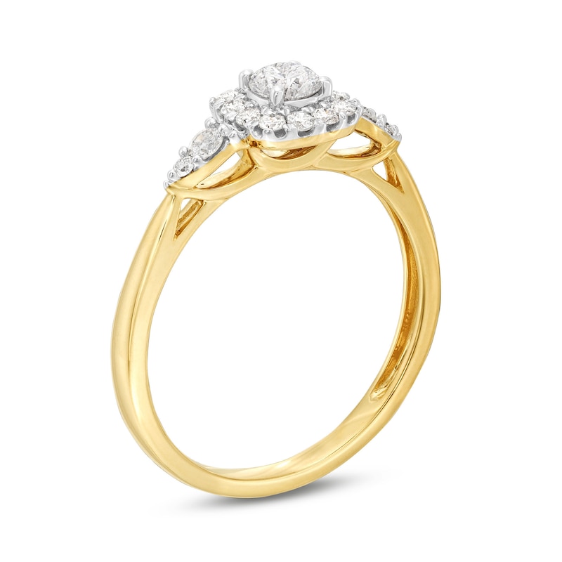 Main Image 3 of 1/2 CT. T.W. Diamond Sunburst Channel-Set Shank Engagement Ring in 10K Gold (J/I3)