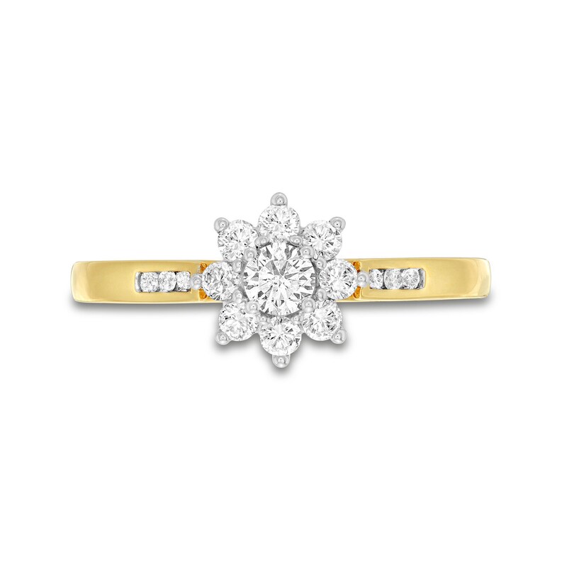 Main Image 4 of 1/2 CT. T.W. Diamond Sunburst Channel-Set Shank Engagement Ring in 10K Gold (J/I3)