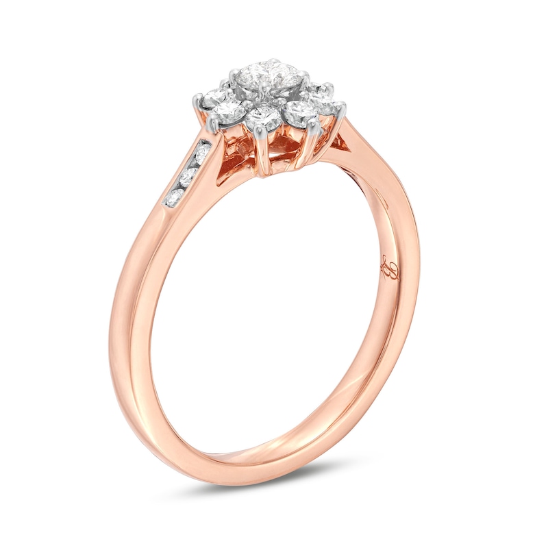 Main Image 3 of 1/2 CT. T.W. Diamond Sunburst Channel-Set Shank Engagement Ring in 10K Rose Gold (J/I3)