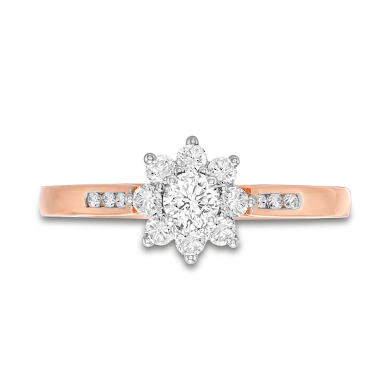 1/2 CT. T.w. Diamond Sunburst Channel-Set Shank Engagement Ring in 10K Rose Gold (J/I3)