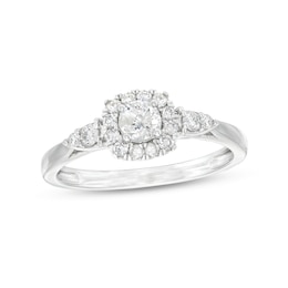 1/2 CT. T.W. Diamond Cushion-Shaped Frame Leaf-Sides Engagement Ring in 10K White Gold (J/I3)