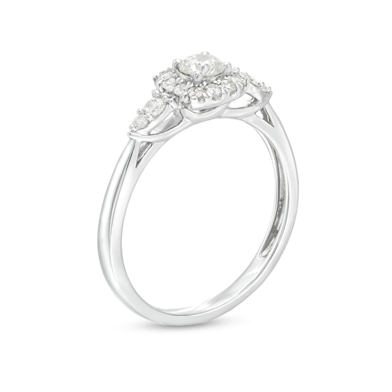 1/2 CT. T.w. Diamond Cushion-Shaped Frame Leaf-Sides Engagement Ring in 10K White Gold (J/I3)