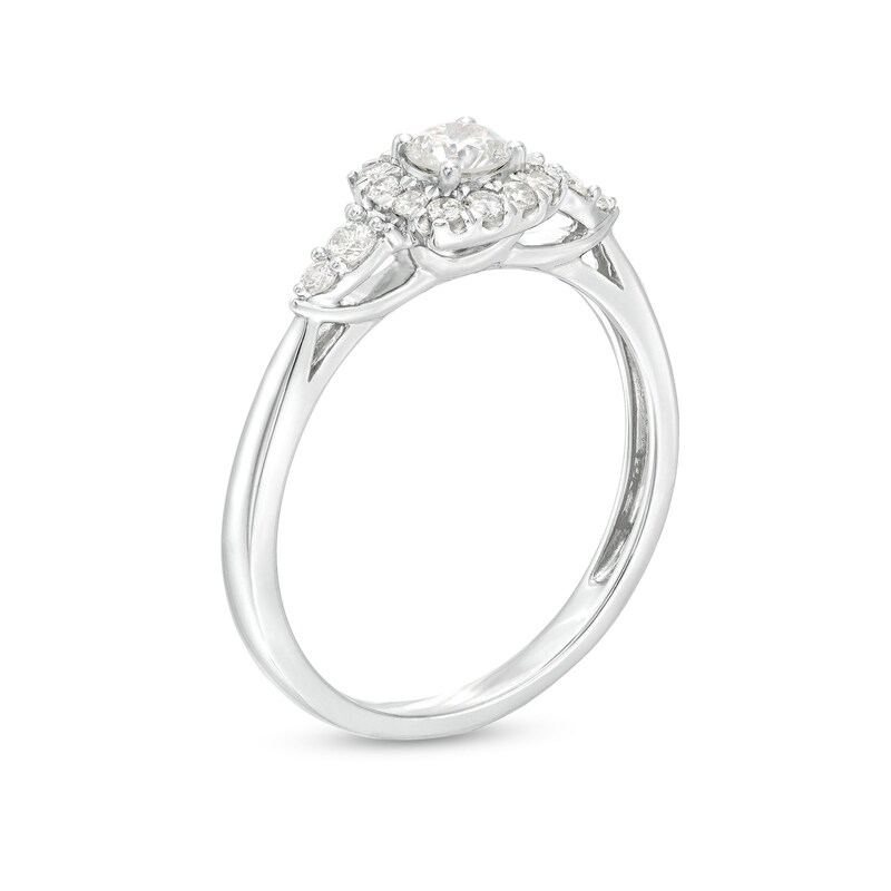 Main Image 2 of 1/2 CT. T.W. Diamond Cushion-Shaped Frame Leaf-Sides Engagement Ring in 10K White Gold (J/I3)