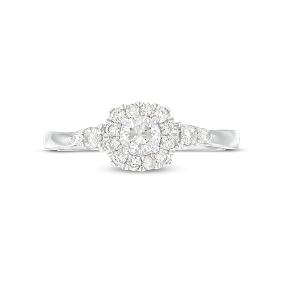1/2 CT. T.w. Diamond Cushion-Shaped Frame Leaf-Sides Engagement Ring in 10K White Gold (J/I3)