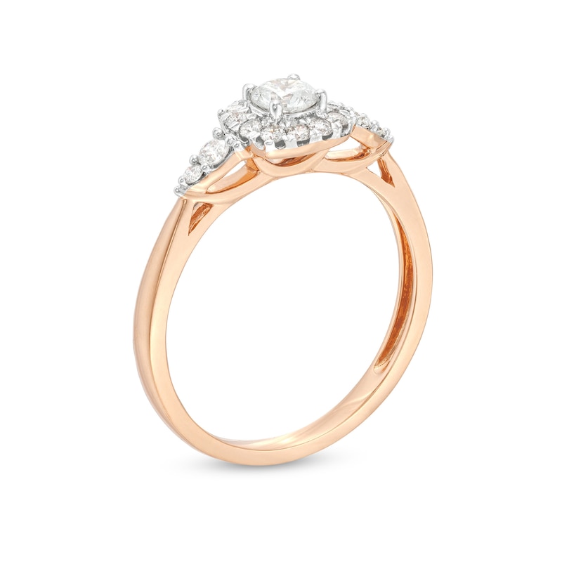 Main Image 2 of 1/2 CT. T.W. Diamond Cushion-Shaped Frame Leaf-Sides Engagement Ring in 10K Rose Gold (J/I3)