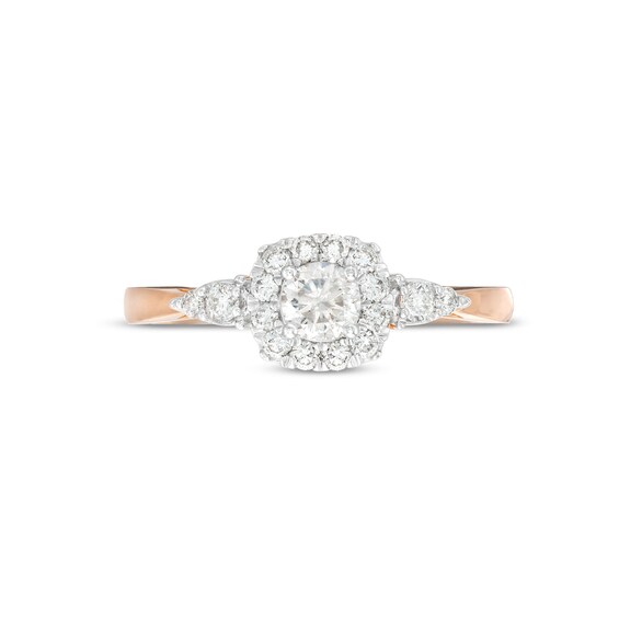 1/2 CT. T.w. Diamond Cushion-Shaped Frame Leaf-Sides Engagement Ring in 10K Rose Gold (J/I3)