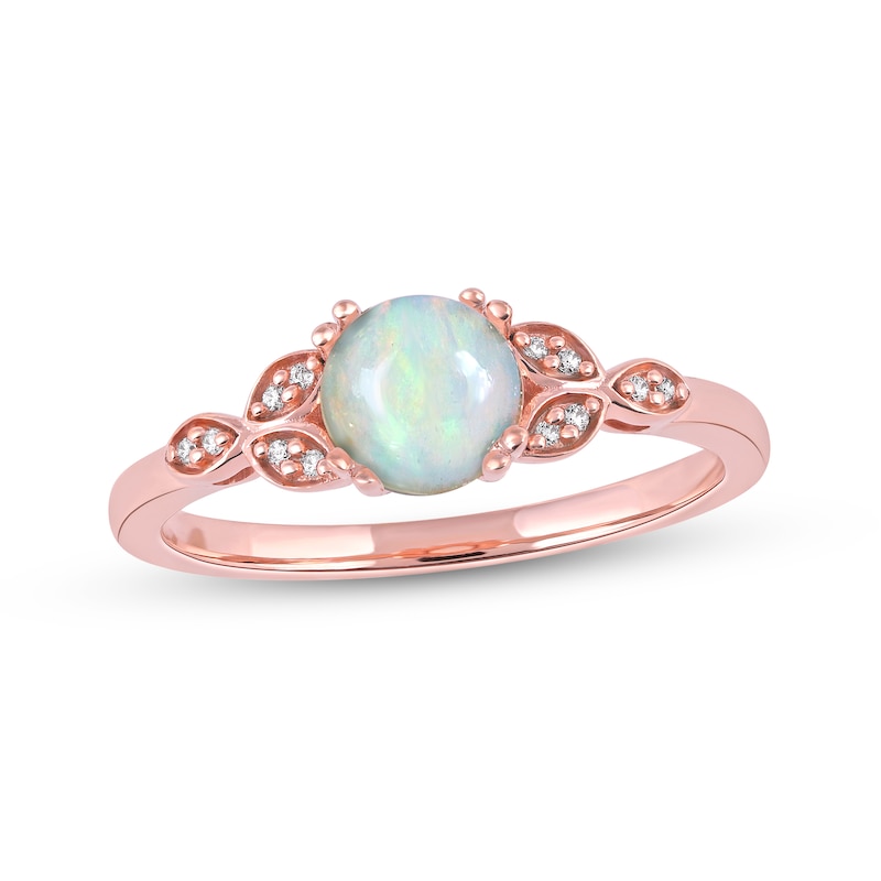 Main Image 1 of 6.0mm Opal and Diamond Accent Leaf-Sides Trio Ring in 10K Rose Gold
