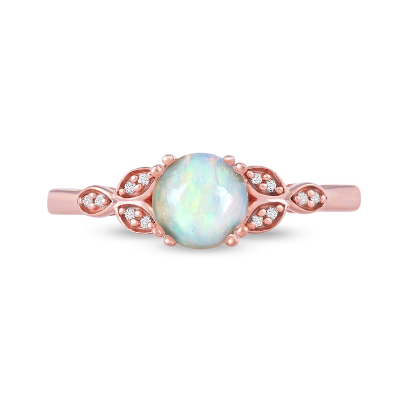 Main Image 3 of 6.0mm Opal and Diamond Accent Leaf-Sides Trio Ring in 10K Rose Gold