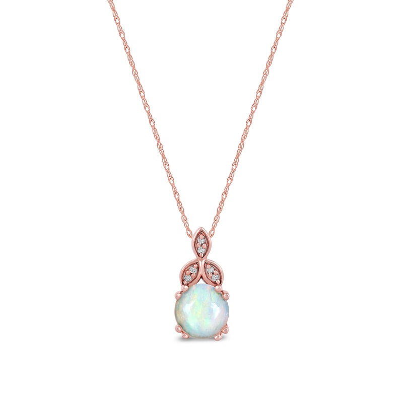 Main Image 1 of 6.0mm Opal and Diamond Accent Leaf-Top Trio Pendant in 10K Rose Gold