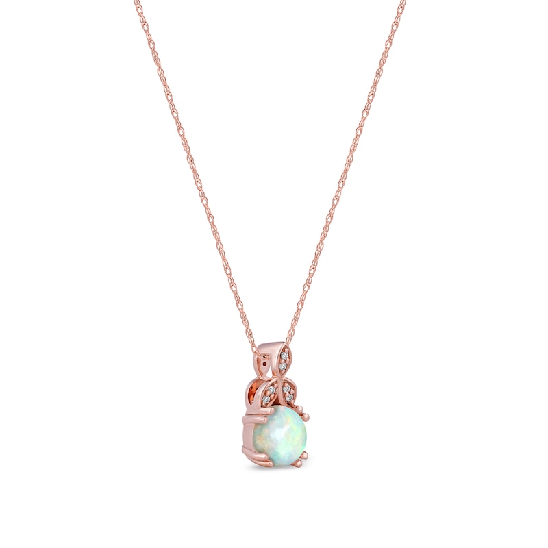 Main Image 2 of 6.0mm Opal and Diamond Accent Leaf-Top Trio Pendant in 10K Rose Gold