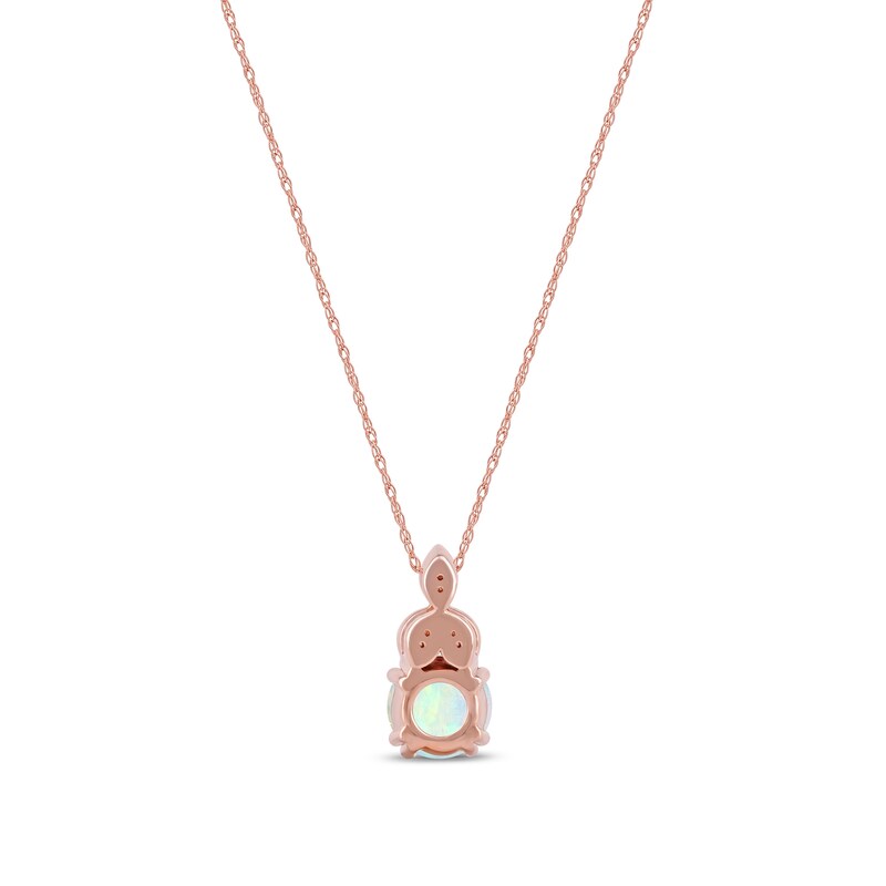 Main Image 3 of 6.0mm Opal and Diamond Accent Leaf-Top Trio Pendant in 10K Rose Gold