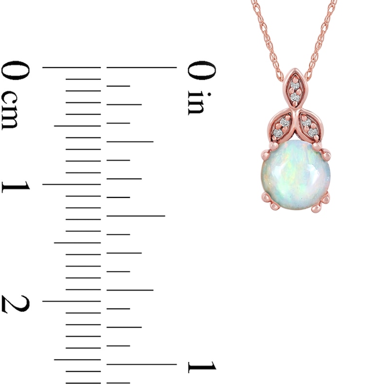 Main Image 5 of 6.0mm Opal and Diamond Accent Leaf-Top Trio Pendant in 10K Rose Gold
