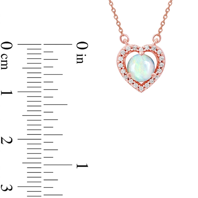 Main Image 5 of 5.0mm Opal and 1/15 CT. T.W. Diamond Frame Heart Necklace in 10K Rose Gold
