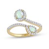 Thumbnail Image 1 of Pear-Shaped and Round Opal with 1/4 CT. T.W. Diamond Frame Toi et Moi Bypass Wrap Ring in 10K Gold