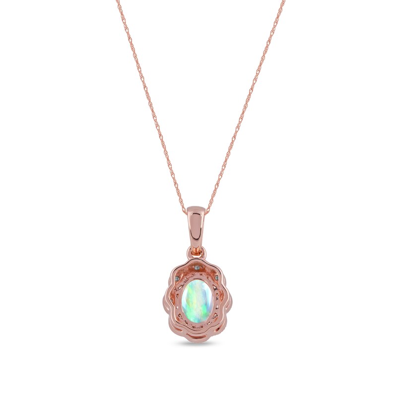 Main Image 3 of Oval Opal and Diamond Accent Scallop Frame Art Deco Pendant in 10K Rose Gold