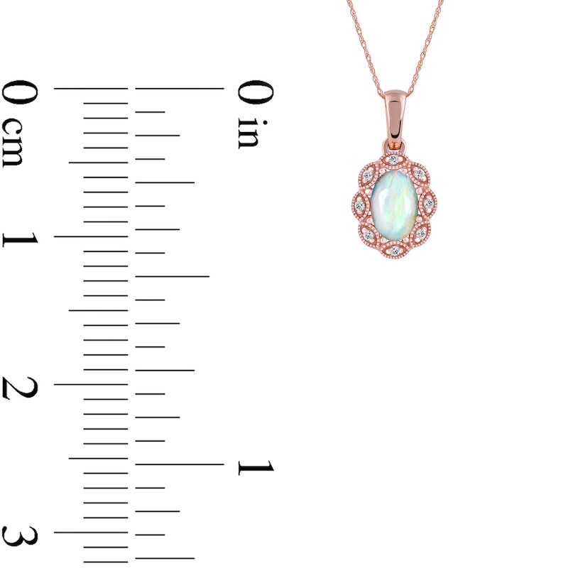 Main Image 5 of Oval Opal and Diamond Accent Scallop Frame Art Deco Pendant in 10K Rose Gold