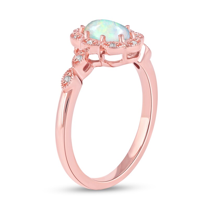 Main Image 2 of Oval Opal and 1/20 CT. T.W. Diamond Scallop Frame Art Deco Ring in 10K Rose Gold