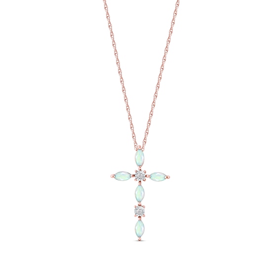 Marquise Opal and Diamond Accent Cross Pendant in 10K Rose Gold