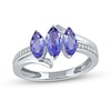 Thumbnail Image 1 of Marquise Tanzanite and 1/20 CT. T.W. Diamond Three Stone Bypass Ring in 10K White Gold