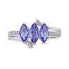 Thumbnail Image 3 of Marquise Tanzanite and 1/20 CT. T.W. Diamond Three Stone Bypass Ring in 10K White Gold
