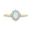 Thumbnail Image 3 of Oval Opal and 1/8 CT. T.W. Baguette and Round Diamond Starburst Frame Ring in 10K Gold