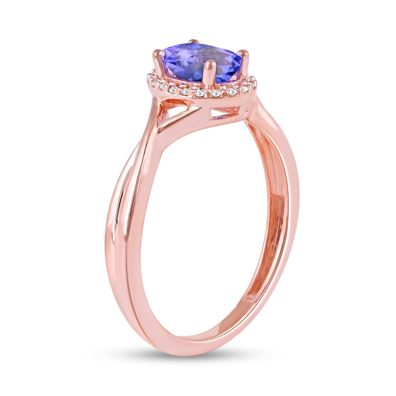 Main Image 2 of Oval Tanzanite and 1/20 CT. T.W. Diamond Frame Twist Shank Ring in 10K Rose Gold