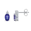 Thumbnail Image 1 of Oval Tanzanite and 1/20 CT. T.W. Diamond Tri-Top Stud Earrings in 10K White Gold