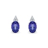 Thumbnail Image 2 of Oval Tanzanite and 1/20 CT. T.W. Diamond Tri-Top Stud Earrings in 10K White Gold