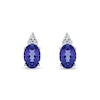 Thumbnail Image 3 of Oval Tanzanite and 1/20 CT. T.W. Diamond Tri-Top Stud Earrings in 10K White Gold
