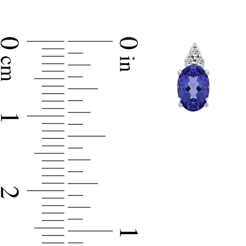 Main Image 4 of Oval Tanzanite and 1/20 CT. T.W. Diamond Tri-Top Stud Earrings in 10K White Gold