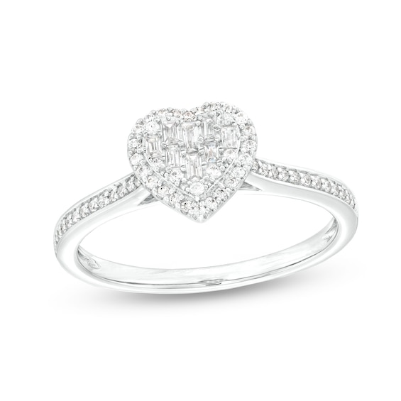 1/5 CT. T.w. Heart-Shaped Multi-Diamond Frame Ring in 10K White Gold