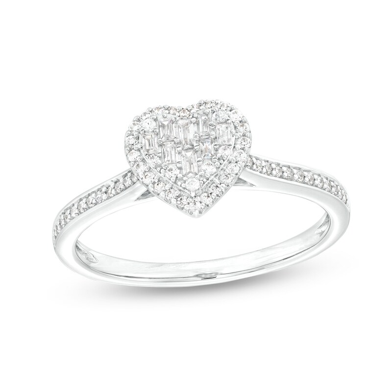 Main Image 1 of 1/5 CT. T.W. Heart-Shaped Multi-Diamond Frame Ring in 10K White Gold