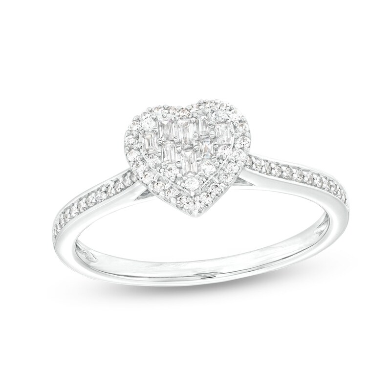 1/5 CT. T.W. Heart-Shaped Multi-Diamond Frame Ring in 10K White Gold ...