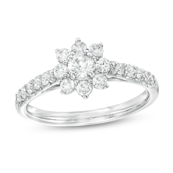 3/4 CT. T.w. Certified Lab-Grown Diamond Floral Frame Ring in 14K White Gold (F/Si2)