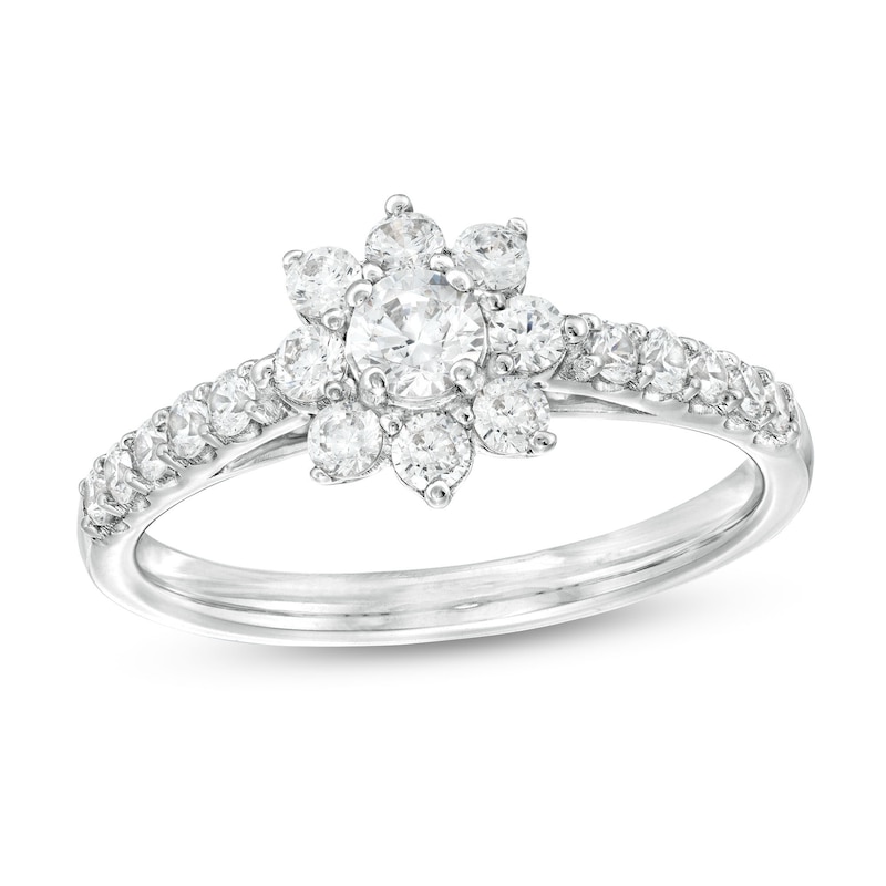 3/4 CT. T.W. Certified Lab-Created Diamond Floral Frame Ring in 14K White Gold (F/SI2)