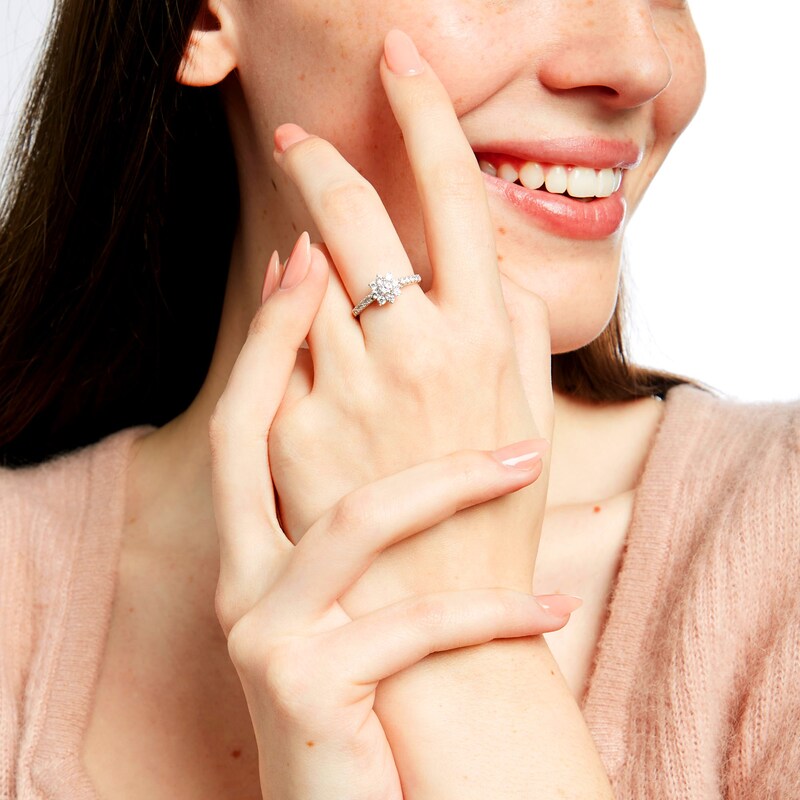 3/4 CT. T.W. Certified Lab-Created Diamond Floral Frame Ring in 14K White Gold (F/SI2)