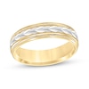 Thumbnail Image 1 of Men's 6.0mm Low Dome Carved Wedding Band in 10K Two-Tone Gold