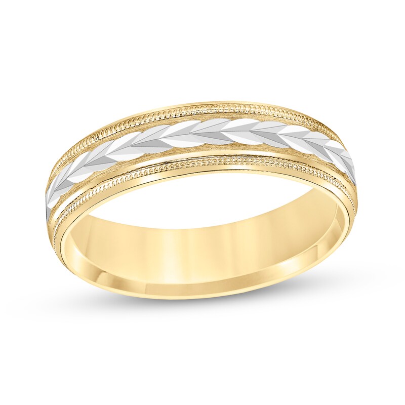 Main Image 1 of Men's 6.0mm Low Dome Carved Wedding Band in 10K Two-Tone Gold