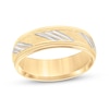Thumbnail Image 1 of 6.5mm Low Dome Diagonal Slant Carved Wedding Band in 10K Two-Tone Gold