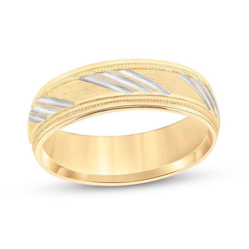 Main Image 1 of 6.5mm Low Dome Diagonal Slant Carved Wedding Band in 10K Two-Tone Gold