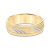 Thumbnail Image 2 of 6.5mm Low Dome Diagonal Slant Carved Wedding Band in 10K Two-Tone Gold