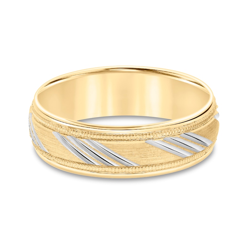 Main Image 2 of 6.5mm Low Dome Diagonal Slant Carved Wedding Band in 10K Two-Tone Gold