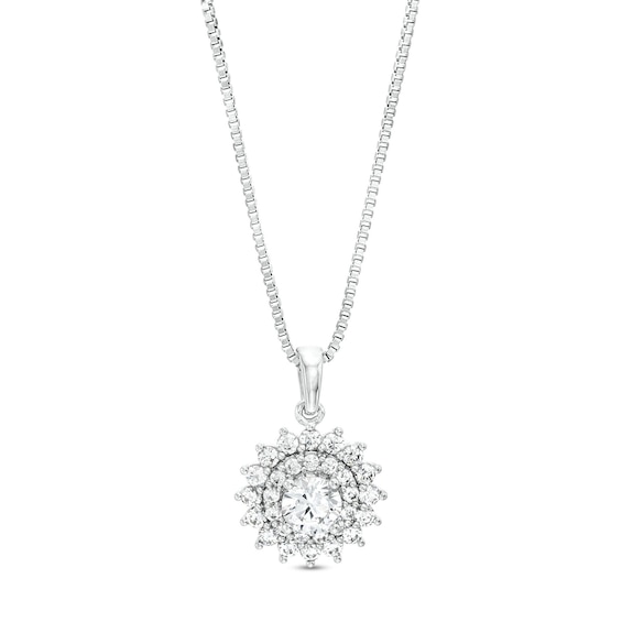 1 CT. T.w. Certified Lab-Grown Diamond Double Sunburst Frame Pendant in 14K White Gold (F/Si2)